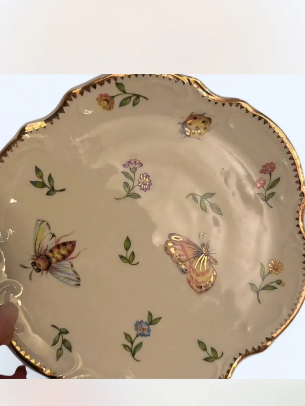 Godinger Decorative Butterfly & Floral Porcelain Plate - Gold Trim